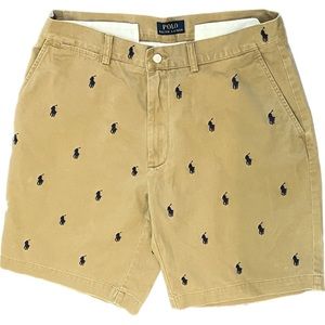 Men's Polo by Ralph Lauren Khaki Chino Shorts Navy Polo Horses Size 33